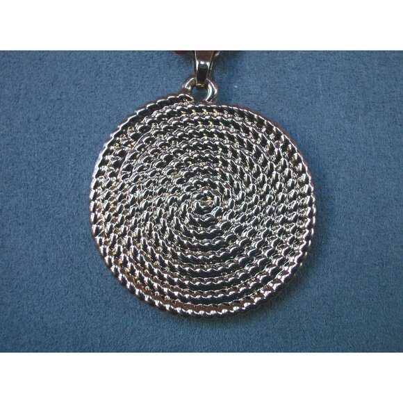 Red Glass Bead Necklace 1.5" Goldtone Spiral Pendant 26" Chain - Picture 2 of 3